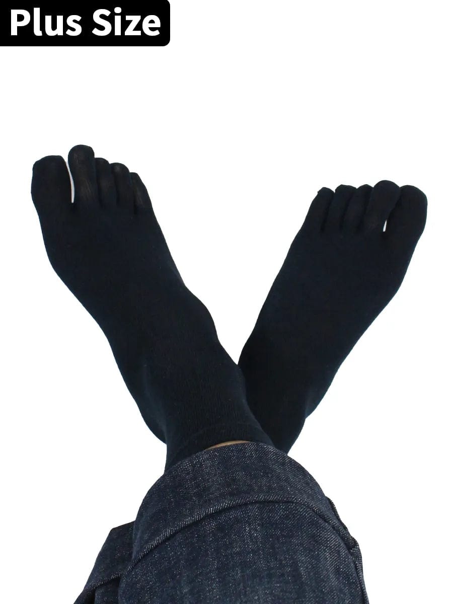 Premium-"5 Pairs"-Men's Plus Size Five-toe Crew Socks Organic Cotton All Seasons