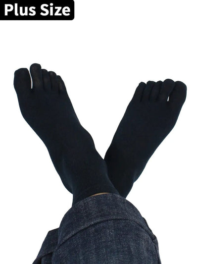 Premium-"5 Pairs"-Men's Plus Size Five-toe Crew Socks Organic Cotton All Seasons