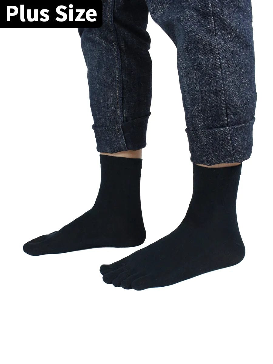 Premium-"5 Pairs"-Men's Plus Size Five-toe Crew Socks Organic Cotton All Seasons
