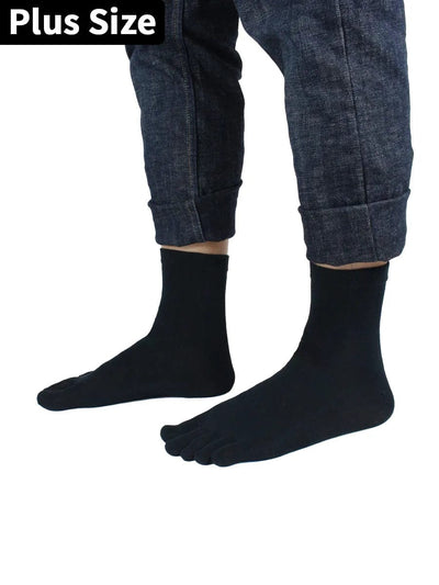 Premium-"5 Pairs"-Men's Plus Size Five-toe Crew Socks Organic Cotton All Seasons
