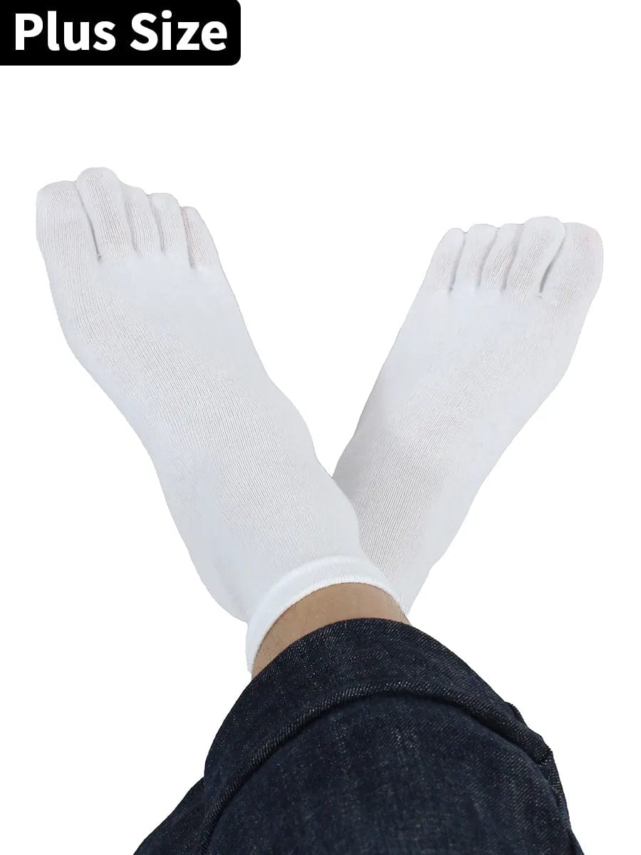 5 pack-Men's plus size five finger cotton Mid-calf toe socks in solid color
