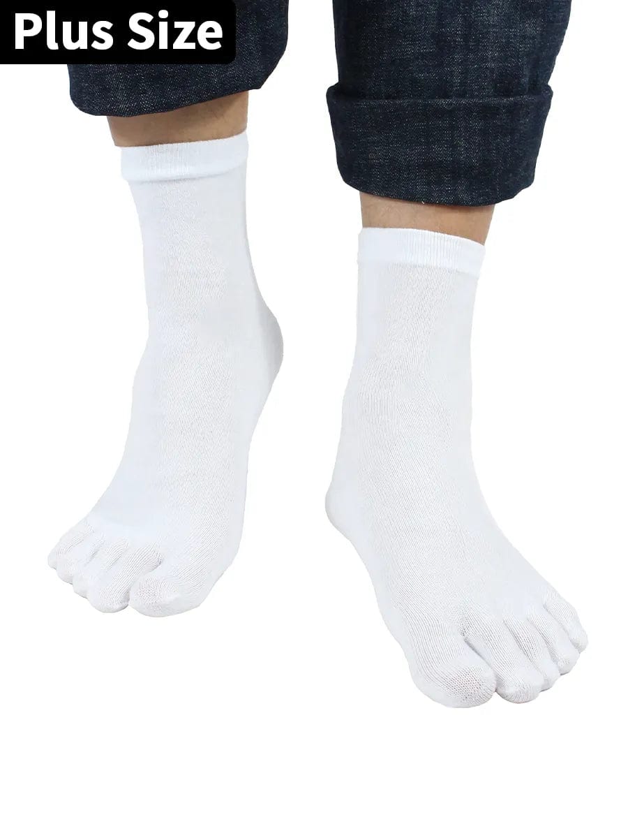 5 pairs-Men's plus size five finger cotton Mid-calf toe socks in solid color