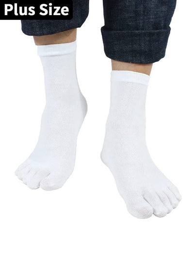 Premium-"5 Pairs"-Men's Plus Size Five-toe Crew Socks Organic Cotton All Seasons