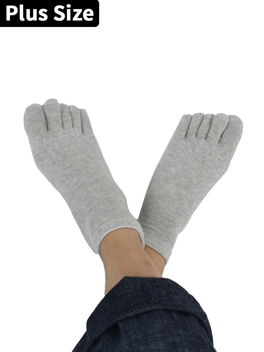 5 Pack-Men's plus size five finger cotton low cut toe socks in solid color