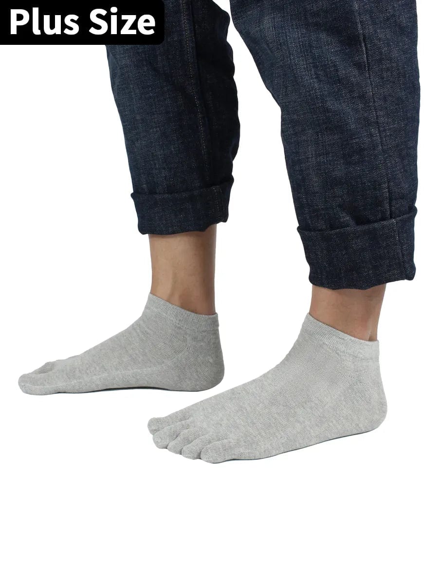 5 pairs-Men's plus size five finger cotton low cut toe socks in solid color