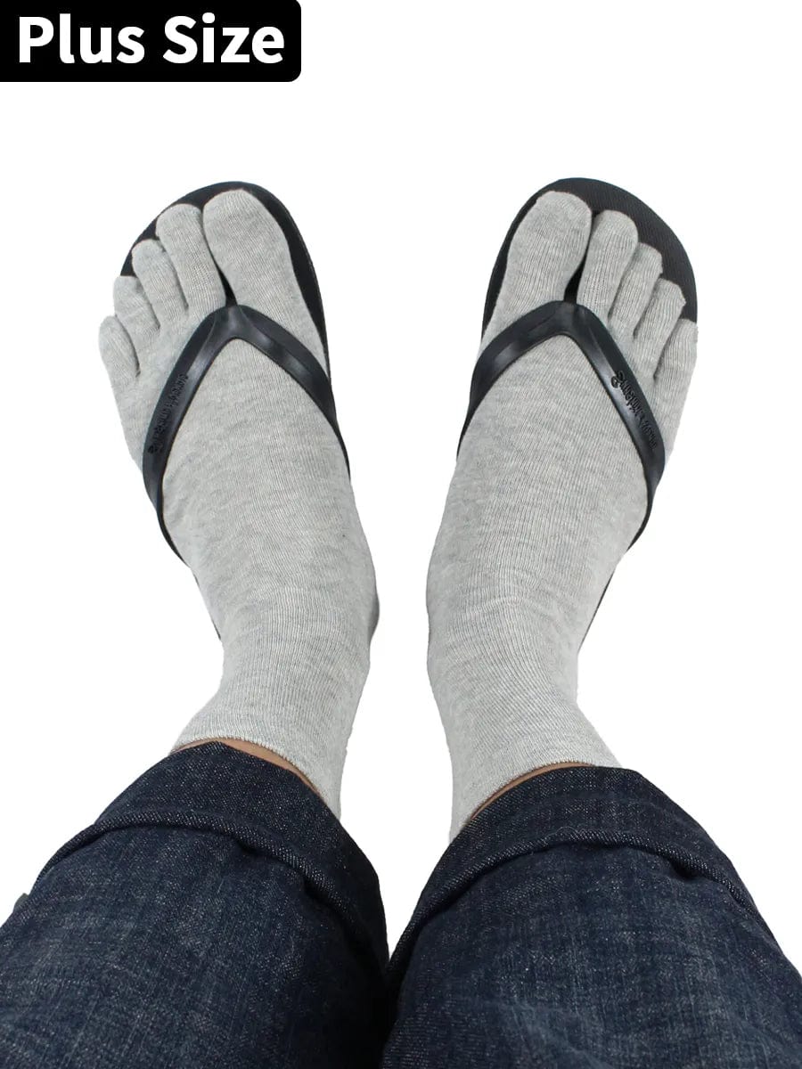 5 pairs-Men's plus size five finger cotton Mid-calf toe socks in solid color