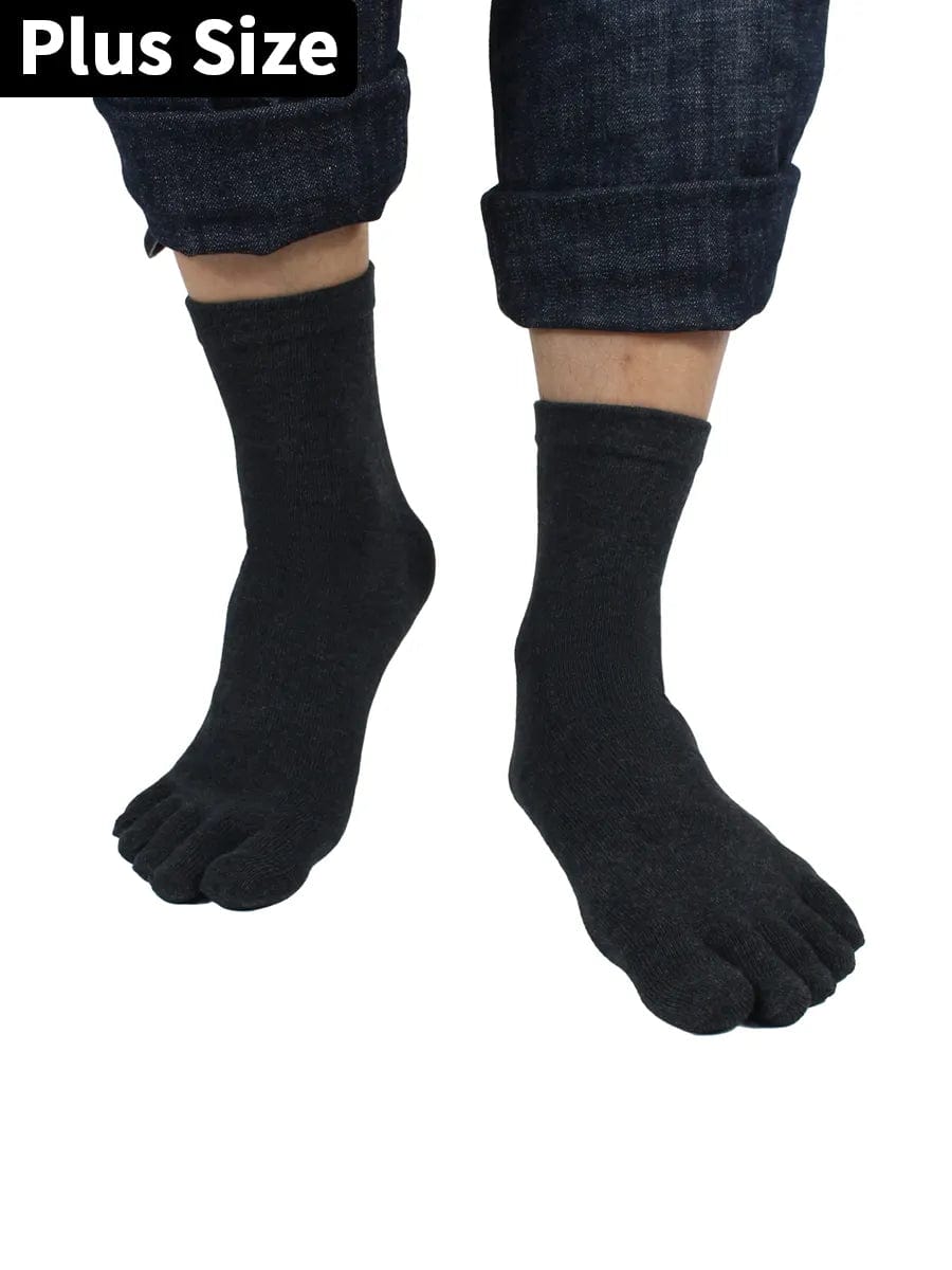 Premium-"5 Pairs"-Men's Plus Size Five-toe Crew Socks Organic Cotton All Seasons