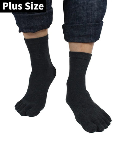 Premium-"5 Pairs"-Men's Plus Size Five-toe Crew Socks Organic Cotton All Seasons