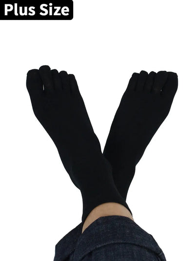 5 pack-Men's plus size five finger cotton Mid-calf toe socks in solid color