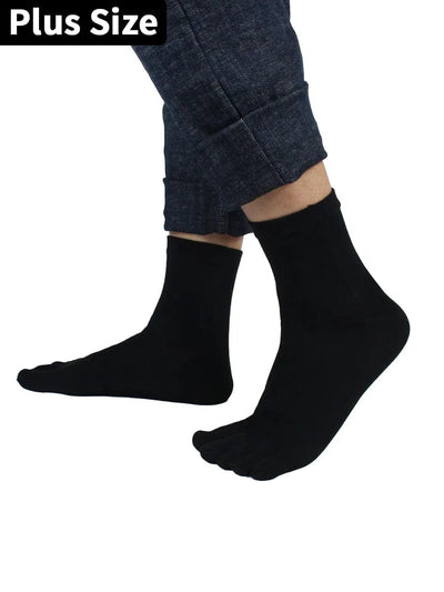 Premium-"5 Pairs"-Men's Plus Size Five-toe Crew Socks Organic Cotton All Seasons