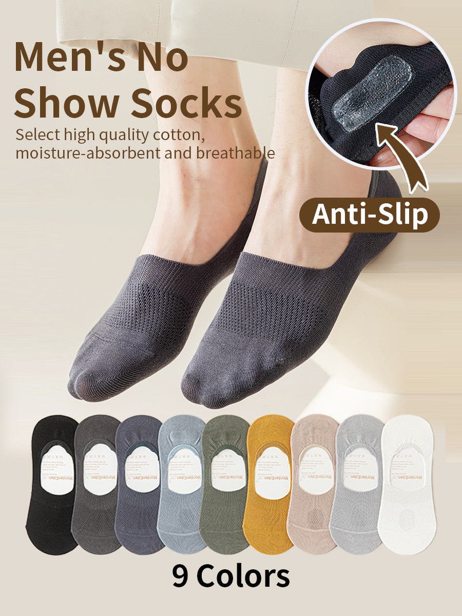 9 Pairs-Men's No Show Socks Cotton Non Slip Hidden Invisible, 9 Colors