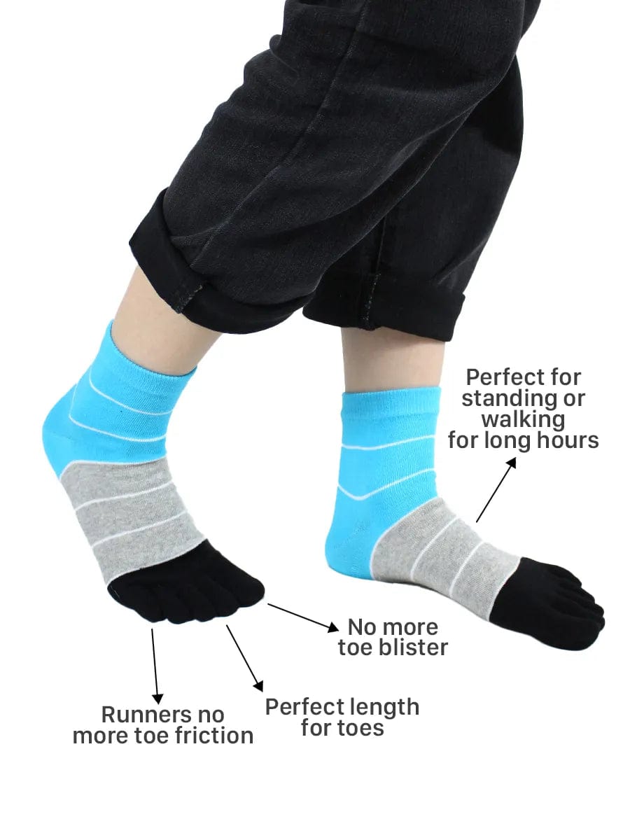 Three-color striped men's five finger cotton toe socks, blue