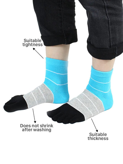 Three-color striped men's five finger cotton toe socks, blue
