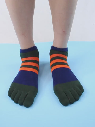 Cotton men's Low Cut Five Finger Socks, orange stripes